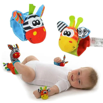 Chaussettes et bracelets hochets — Zèbre et girafe — vue du modèle