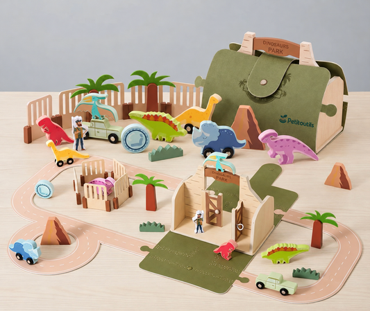 Coffret de jeu en bois — les dinosaures — Petitoutils
